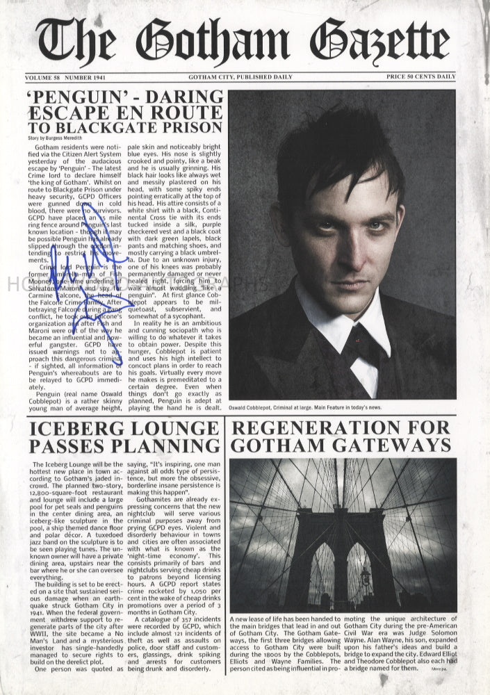 ROBIN LORD TAYLOR - Gotham - A3 Newspaper Homage Cover