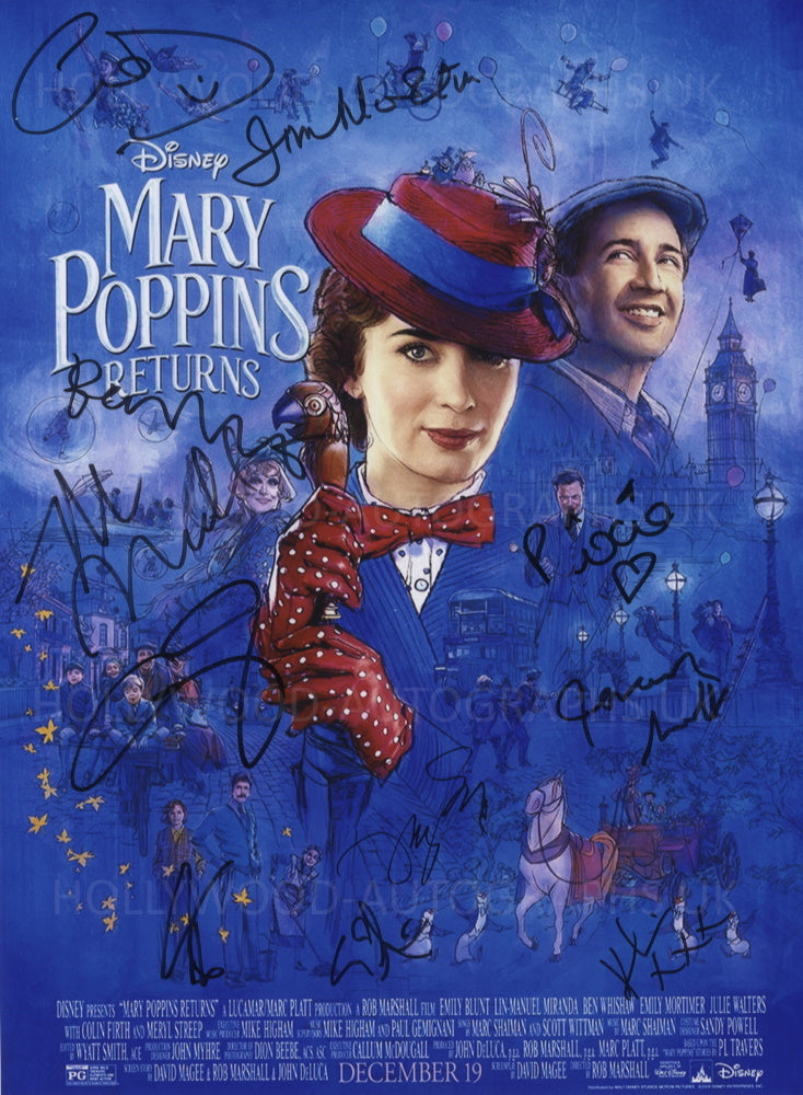MARY POPPINS RETURNS Multi Signed Cast Photo -  12"x 16"