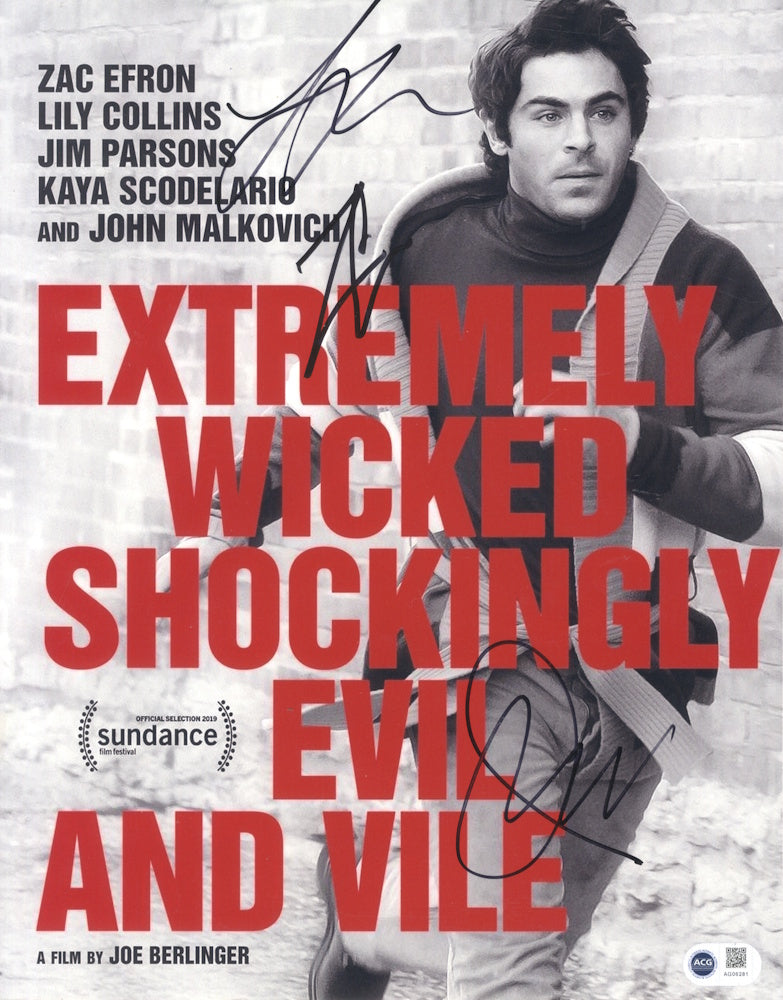 EXTREMELY WICKED, SHOCKINGLY EVIL & VILE - Triple Signed 11"x14" - ACG Certified
